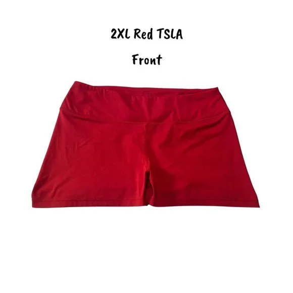 TSLA Cherry Red High Waisted Yoga Shorts Bike Running Pocket Size 2XL - Picture 2 of 4